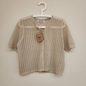 Boden Cropped Short Sleeve Botton Down Cardigan in Gold Metallic Sparkle Size M